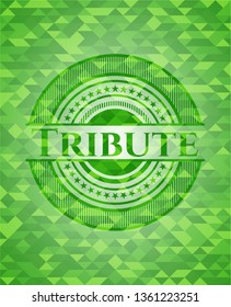Tribute green emblem with triangle mosaic background