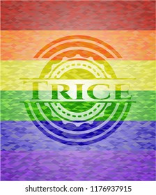 Trice emblem on mosaic background with the colors of the LGBT flag