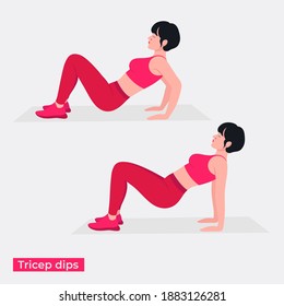 Tricep dips exercise, Women workout fitness, aerobic and exercises. Vector Illustration.	