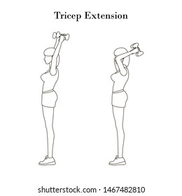 Tricep extension exercise on the white background. Vector illustration