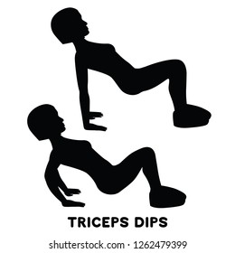 Triceps dips. Sport exersice. Silhouettes of woman doing exercise. Workout, training Vector illustration