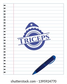 Triceps draw with pen effect. Blue ink. Vector Illustration. Detailed.