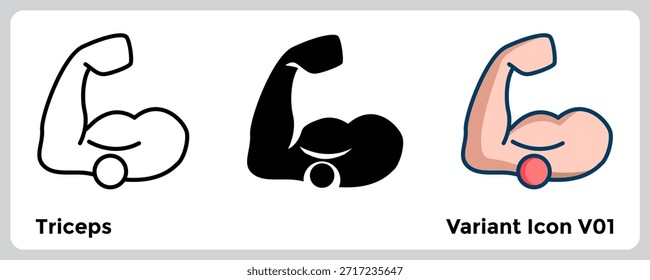 Triceps icon supports arm-balance programming and lockout strength themes. Line, Filled, Color style.