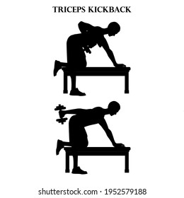 Triceps kickback exercise vector illustration silhouette on the white background.