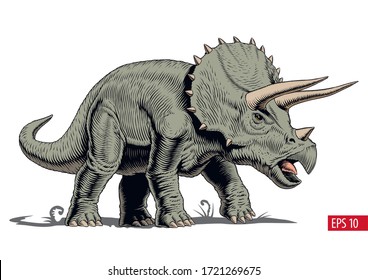 Triceraptops dinosaur isolated, comic style vector illustration