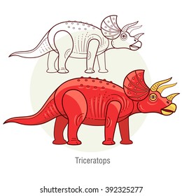 Triceratops. Ancient jurassic reptile, vector illustration cartoon prehistoric dinosaur isolated on white background. Full-color flat images animal and abstract linear. 