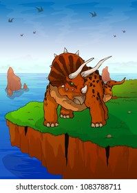 Triceratops the background of the sea. Vector illustration.