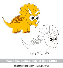 Triceratops to be traced only of one line, the tracing educational game to preschool kids with easy game level, the colorful and colorless version.