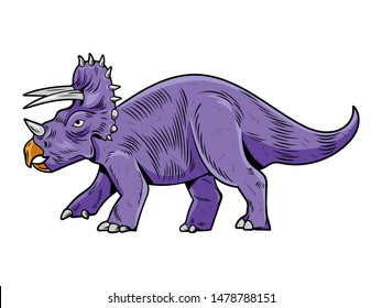 Triceratops big dangerous dino dinosaur. Cartoon character illustration drawing engraving ink line art vector. Isolated white background for print design t shirt clothes sticker poster badge. 