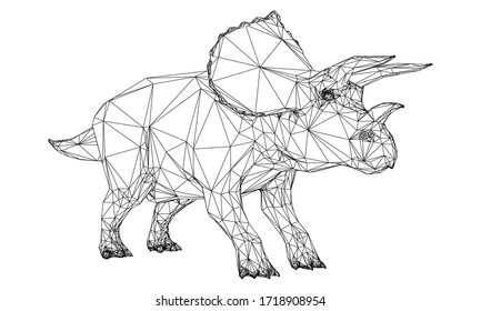 Triceratops big dangerous dinosaur. Polygonal lines illustration.