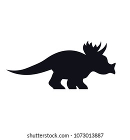 Triceratops black silhouette on white. Simple dinosaur image