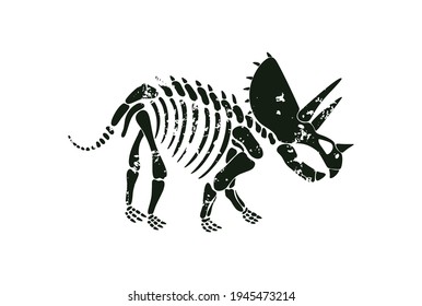 Triceratops black silhouette in vector. Dinosaur skeleton illustration.