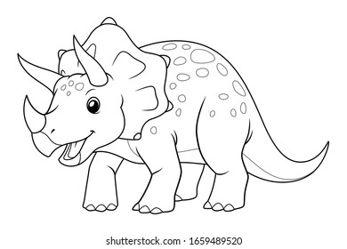 Triceratops Cartoon Dinosaurs Prehistoric Illustration BW