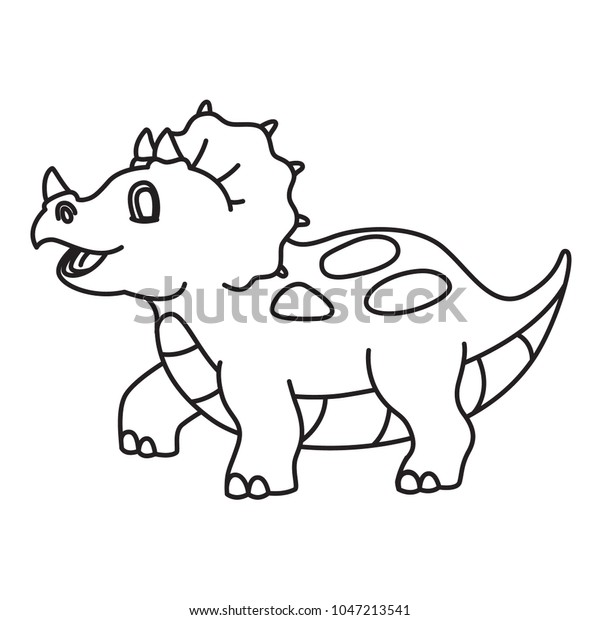 Triceratops Cartoon Illustration Black White Colouring Stock Vector ...