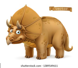 Triceratops, ceratopsidae dinosaur cartoon character. Funny animal 3d vector icon