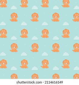 triceratops and clouds pattern over blue