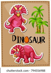 Triceratops and coconut trees on poster illustration