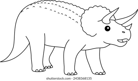 Triceratops coloring page. Cute flat dinosaur isolated on white background