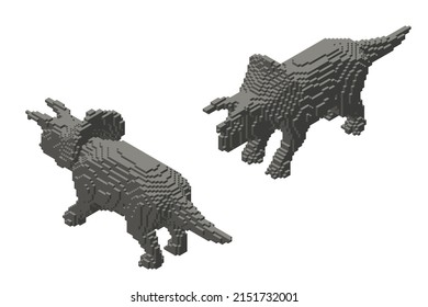 Triceratops from cubes. Voxel art. Futuristic concept. 3d Vector illustration. Isometric projection.