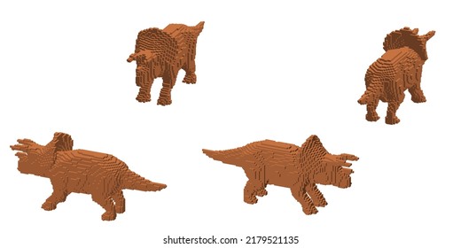 Triceratops from cubes. Voxel art. Futuristic concept. 3d Vector illustration. Dimetric projection.