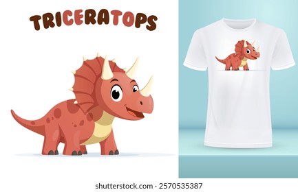 Triceratops Cute Cartoon Dino Vector Illustration