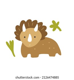 Triceratops. Cute dino clipart. Cartoon dinosaur.