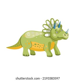 Triceratops cute dino. Funny dinosaur characters smiling and standing. Creatures and fossil reptiles concept. Template for promotional or invitation web page