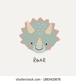 Triceratops cute dino portrait. Vector iilustration with cute dinosaur for kids