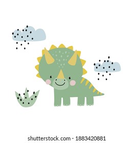 Triceratops cute dino portrait. Vector iilustration with cute dinosaur for kids