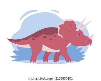 Triceratops with dangerous horns. Herbivore strong dinosaur of the Jurassic period. Nature background. Flat vector illustration