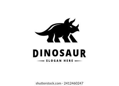 Triceratops dinosaur animal logo in flat template vector design style