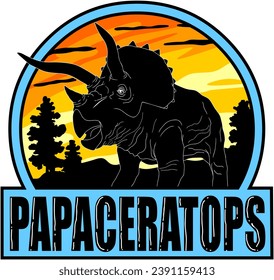 Triceratops Dinosaur Black Silhouette Graphic Design Sign. Vector Hand Drawn Illustration Isolated On Transparent Background