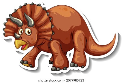 Triceratops dinosaur cartoon character sticker illustration