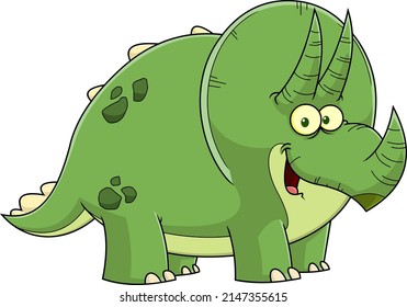 Triceratops Dinosaur Cartoon Character. Vector Hand Drawn Illustration Isolated On White Background