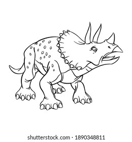 Triceratops Dinosaurier-Cartoon lineare Skizze für das Farbbuch einzeln auf weißem Hintergrund. Vektorgrafik