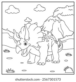 Triceratops Dinosaur Coloring Page Illustration