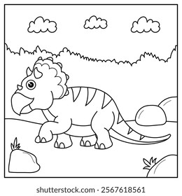 Triceratops Dinosaur Coloring Page Illustration