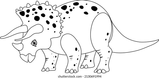 Triceratops dinosaur doodle outline on white background illustration