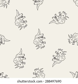 Triceratops dinosaur doodle seamless pattern background