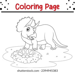 triceratops dinosaur with eggs field coloring page for kids
