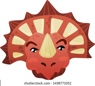 Triceratops dinosaur face looks cute in cartoon style red color big cute eyes, styracosaurus on an isolated white background