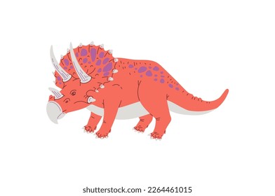 Triceratops dinosaur, flat vector illustration isolated on white background. Herbivorous dino, prehistoric animal with horns. Extinct wild reptile.