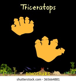 Triceratops dinosaur fossil footprint. Dinosaur paws Vector Illustration