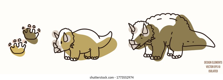 Triceratops dinosaur gender neutral baby illustration clipart. Simple whimsical minimal earthy 2 tone color. Kids nursery room decor print or cartoon animal line art sticker.