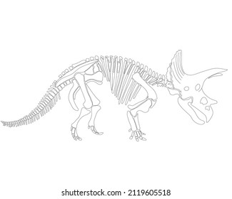 Triceratops dinosaur graphic skeleton on white background, vector triceratops.