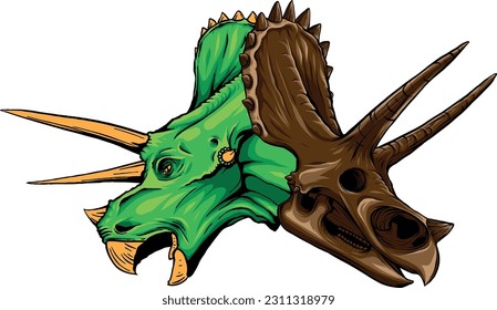 Triceratops dinosaur head with skull vector illustration
