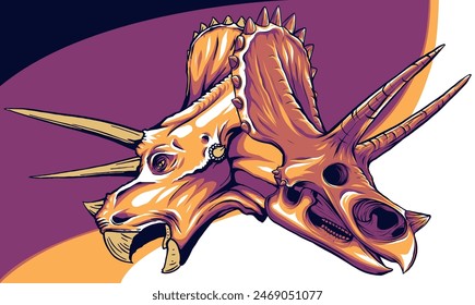 Cabeza de dinosaurio triceratops con Ilustración vectorial de cráneo