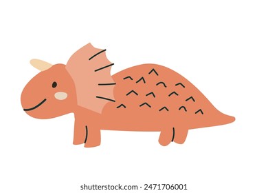 Ilustración vectorial aislada de dinosaurio triceratops sobre fondo blanco. Animales lindos de los niños para el póster, impresión para la ropa, textil, diseño del vivero, pegatinas.