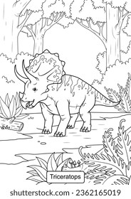 Triceratops Dinosaur line art for coloring page vector illustration