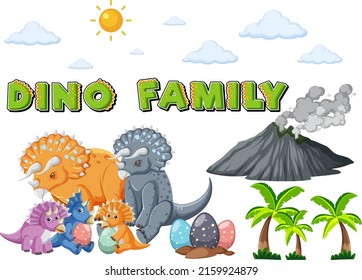 Triceratops dinosaur with nature elements illustration